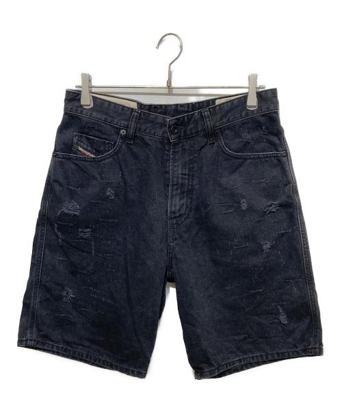 DIESEL（ディーゼル）DIESEL (ディーゼル) ダメージ加工デニムハーフパンツ ブラック サイズ:W28の古着・服飾アイテム