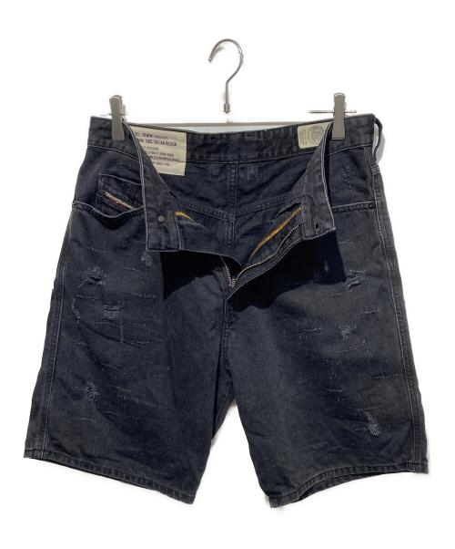 DIESEL（ディーゼル）DIESEL (ディーゼル) ダメージ加工デニムハーフパンツ ブラック サイズ:W28の古着・服飾アイテム