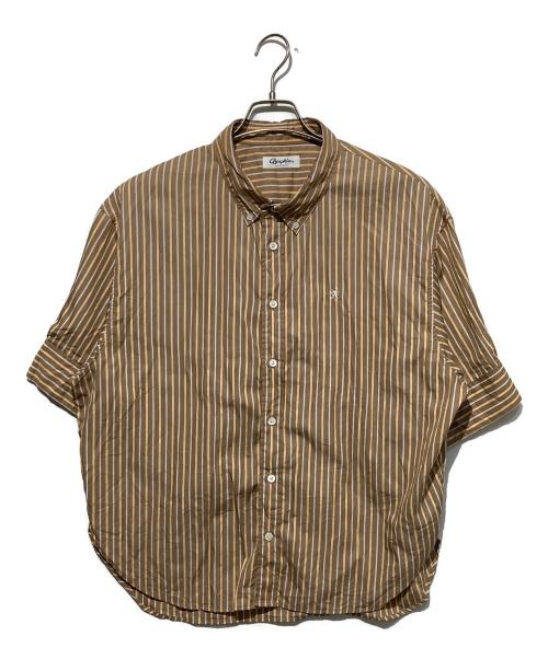 Gymphlex（ジムフレックス）Gymphlex (ジムフレックス) ストライプ ショートS/Sシャツ ブラウン サイズ:14の古着・服飾アイテム