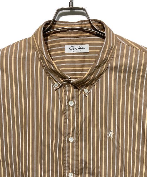 Gymphlex（ジムフレックス）Gymphlex (ジムフレックス) ストライプ ショートS/Sシャツ ブラウン サイズ:14の古着・服飾アイテム