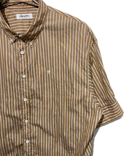 Gymphlex（ジムフレックス）Gymphlex (ジムフレックス) ストライプ ショートS/Sシャツ ブラウン サイズ:14の古着・服飾アイテム