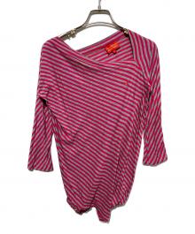 Vivienne Westwood RED LABEL（ヴィヴィアンウエストウッドレッドレーベル）の古着「アシンメトリーボーダーカットソー」｜グレー×ピンク