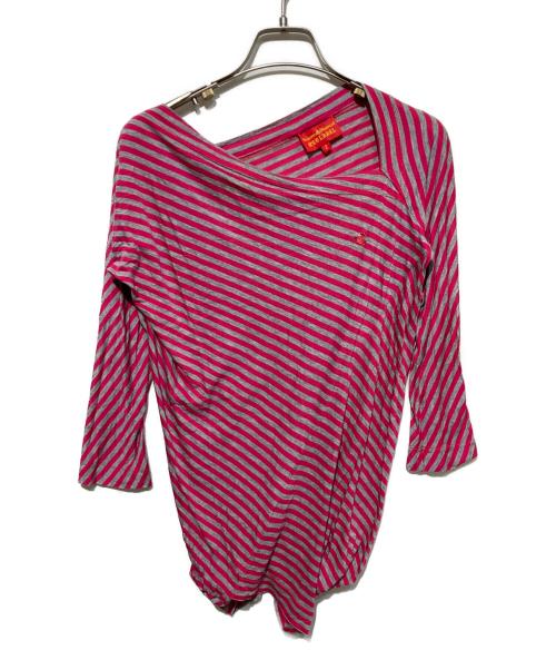 Vivienne Westwood RED LABEL（ヴィヴィアンウエストウッドレッドレーベル）Vivienne Westwood RED LABEL (ヴィヴィアンウエストウッドレッドレーベル) アシンメトリーボーダーカットソー グレー×ピンク サイズ:2の古着・服飾アイテム