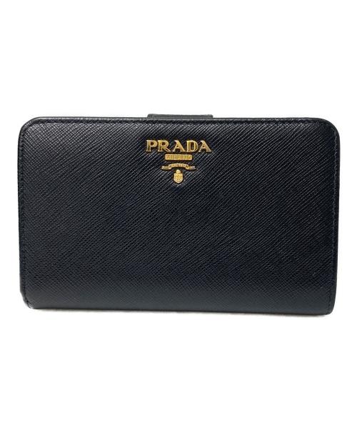 PRADA（プラダ）PRADA (プラダ) サフィアーノラウンドファスナーウォレット ブラックの古着・服飾アイテム