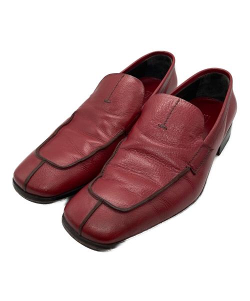 PRADA（プラダ）PRADA (プラダ) スクエアトゥレザースリッポン レッド サイズ:7.5の古着・服飾アイテム