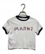 MARNIマルニ）の古着「ロゴプリントリンガーTシャツ」｜ホワイト
