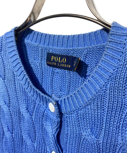 POLO RALPH LAUREN（ポロ・ラルフローレン）POLO RALPH LAUREN (ポロ・ラルフローレン) 丸首ケーブルニットカーディガン ブルー サイズ:Sの古着・服飾アイテム