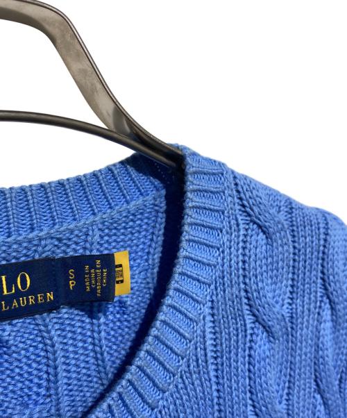 POLO RALPH LAUREN（ポロ・ラルフローレン）POLO RALPH LAUREN (ポロ・ラルフローレン) 丸首ケーブルニットカーディガン ブルー サイズ:Sの古着・服飾アイテム