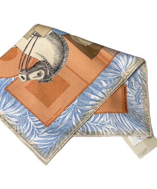 HERMES（エルメス）HERMES (エルメス) カレ40 シルクスカーフ ベージュ×オレンジの古着・服飾アイテム