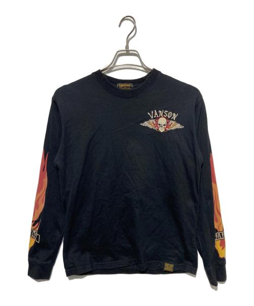 VANSON（バンソン）VANSON (バンソン) スカル刺繍カットソー ブラック サイズ:Mの古着・服飾アイテム