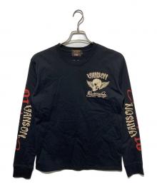 VANSON（バンソン）の古着「スカル刺繍カットソー」｜ブラック