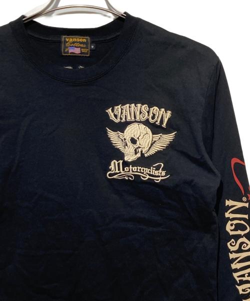VANSON（バンソン）VANSON (バンソン) スカル刺繍カットソー ブラック サイズ:Mの古着・服飾アイテム