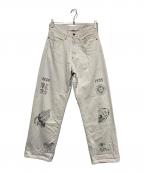 SUGARHILL×TATTOO STUDIO YAMADAシュガーヒル×タトゥースタジオヤマダ）の古着「TATTOO FLASH PRINT MODERN DENIM REGULER CUT」｜ベージュ