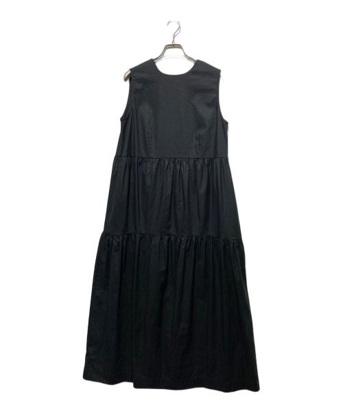 12closet（トゥエルブクローゼット）12closet (トゥエルブクローゼット) シャンブレーフレンチスリーブワンピース ブラック サイズ:レギュラー丈の古着・服飾アイテム