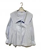 CLANEクラネ）の古着「BIG COLLAR DRAWSTRING BLOUSE」｜ブルー