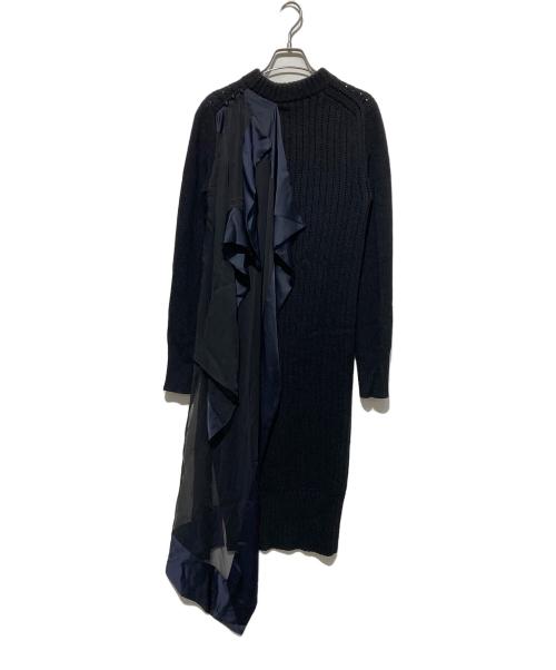 sacai（サカイ）sacai (サカイ) シフォン ドッキングニット ワンピース ブラック サイズ:2の古着・服飾アイテム