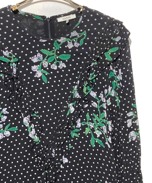 GANNI（ガニー）Ganni (ガニー) ドット柄フリルワンピース ブラック サイズ:36の古着・服飾アイテム