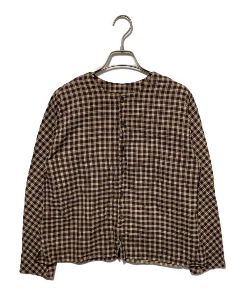 babaghuri（ババグーリ）babaghuri (ババグーリ) カーディチェックのレディスブラウス ブラウン サイズ:Mの古着・服飾アイテム