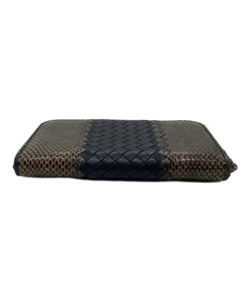 BOTTEGA VENETA（ボッテガベネタ）BOTTEGA VENETA (ボッテガベネタ) イントレチャート切替ラウンドジップウォレット ベージュ×ネイビーの古着・服飾アイテム