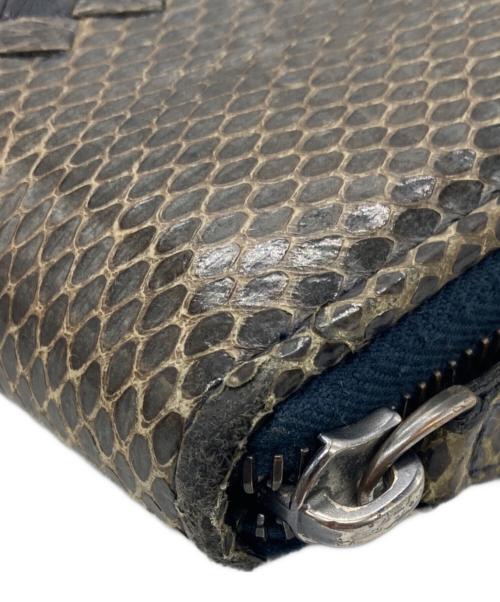 BOTTEGA VENETA（ボッテガベネタ）BOTTEGA VENETA (ボッテガベネタ) イントレチャート切替ラウンドジップウォレット ベージュ×ネイビーの古着・服飾アイテム