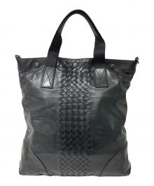 BOTTEGA VENETA（ボッテガベネタ）の古着「イントレチャート トートバッグ」｜ブラック