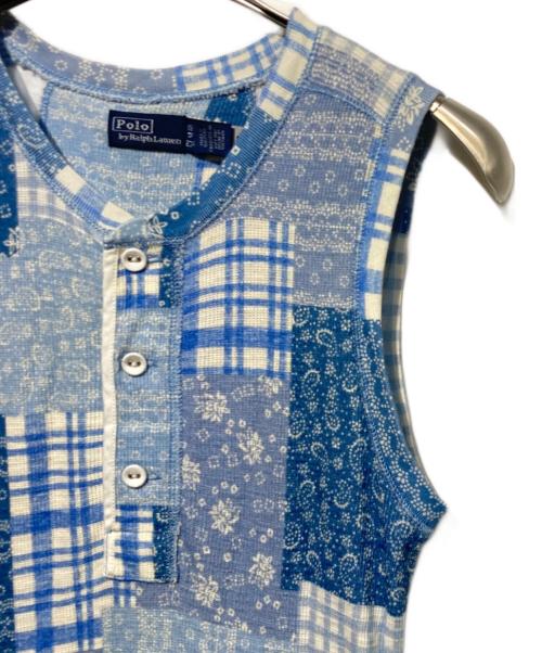 POLO RALPH LAUREN（ポロ・ラルフローレン）POLO RALPH LAUREN (ポロ・ラルフローレン) パッチワークノースリーブワンピース ブルー サイズ:XSの古着・服飾アイテム