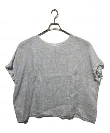 quarterly（クォータリー）の古着「リネンストライプフリルTOP」｜グレー