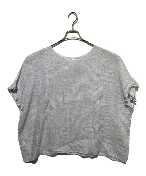 quarterly（クォータリー）QUARTERLY (クォータリー) リネンストライプフリルTOP グレー サイズ:Freeの古着・服飾アイテム