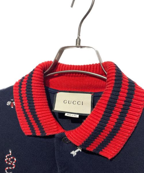 GUCCI（グッチ）GUCCI (グッチ) フロント刺繍ポロシャツ ネイビー サイズ:XLの古着・服飾アイテム