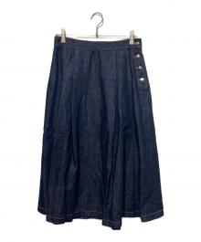 MACKINTOSH PHILOSOPHY（マッキントッシュ フィロソフィー）の古着「コットンリネンデニムタックプリーツスカート」｜インディゴ