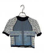 Mame Kurogouchiマメクロゴウチ）の古着「Geometric Pattern Knitted Top」｜ブルー