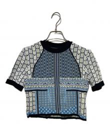 Mame Kurogouchi（マメクロゴウチ）の古着「Geometric Pattern Knitted Top」｜ブルー