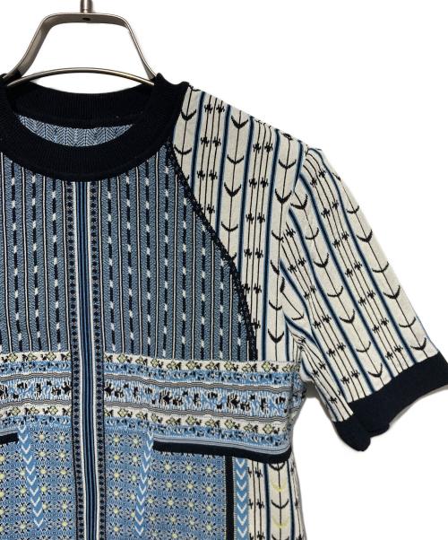 Mame Kurogouchi（マメクロゴウチ）Mame Kurogouchi (マメクロゴウチ) Geometric Pattern Knitted Top ブルー サイズ:2の古着・服飾アイテム