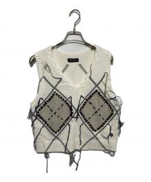 MAISON SPECIAL（メゾンスペシャル）の古着「Stitch Argyle Knit Vest」｜ホワイト