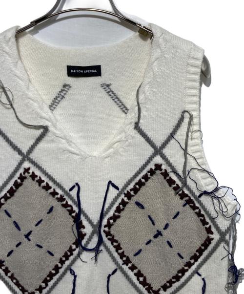 MAISON SPECIAL（メゾンスペシャル）MAISON SPECIAL (メゾンスペシャル) Stitch Argyle Knit Vest ホワイト サイズ:Freeの古着・服飾アイテム