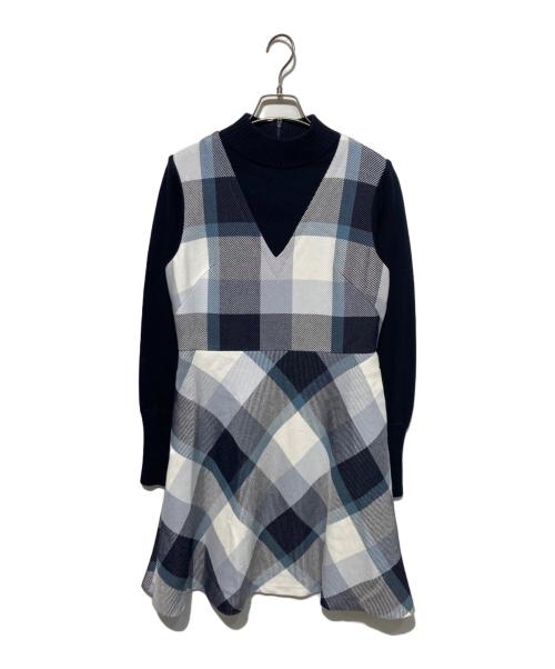 BLUE LABEL CRESTBRIDGE（ブルーレーベルクレストブリッジ）BLUE LABEL CRESTBRIDGE (ブルーレーベルクレストブリッジ) 切替ワンピース ネイビー サイズ:38の古着・服飾アイテム