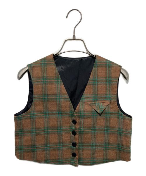 ANDREA&CO（アンドレアアンドコー）ANDREA&CO (アンドレアアンドコー) チェック柄ポケットデザインベスト&チェック柄ロングプリーツスカートセットアップ グリーン×ブラウン サイズ:Freeの古着・服飾アイテム
