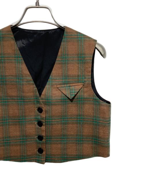 ANDREA&CO（アンドレアアンドコー）ANDREA&CO (アンドレアアンドコー) チェック柄ポケットデザインベスト&チェック柄ロングプリーツスカートセットアップ グリーン×ブラウン サイズ:Freeの古着・服飾アイテム