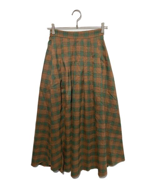 ANDREA&CO（アンドレアアンドコー）ANDREA&CO (アンドレアアンドコー) チェック柄ポケットデザインベスト&チェック柄ロングプリーツスカートセットアップ グリーン×ブラウン サイズ:Freeの古着・服飾アイテム