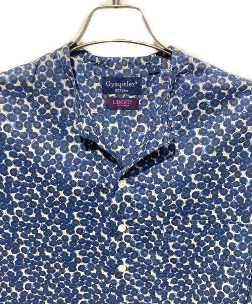Gymphlex（ジムフレックス）Gymphlex (ジムフレックス) LIBERTY (リバティー) 総柄バンドカラーシャツ ネイビー サイズ:12の古着・服飾アイテム