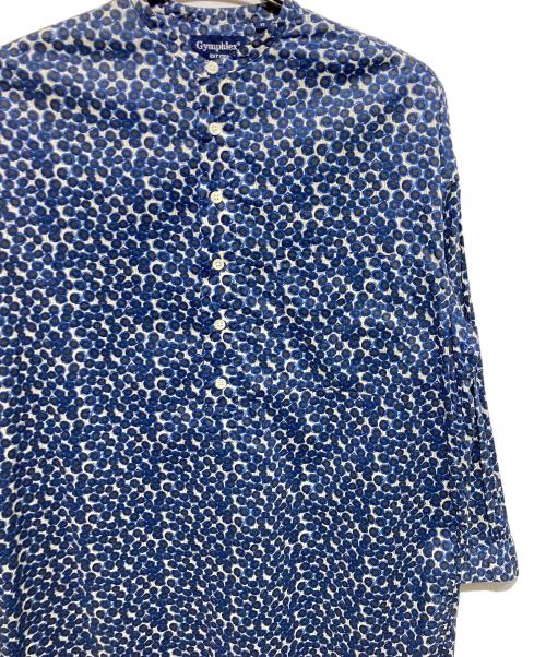 Gymphlex（ジムフレックス）Gymphlex (ジムフレックス) LIBERTY (リバティー) 総柄バンドカラーシャツ ネイビー サイズ:12の古着・服飾アイテム