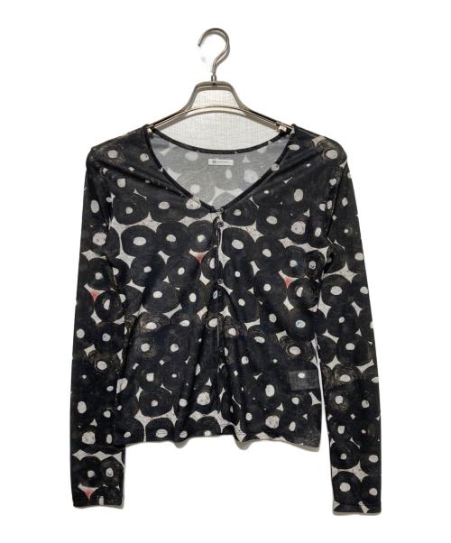 HERALBONY（ヘラルボニー）HERALBONY (ヘラルボニー) シアーリブカーデ「（無題）（丸）」 グレー×ブラック サイズ:Freeの古着・服飾アイテム