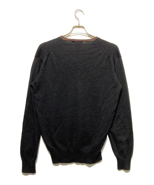 GUCCI（グッチ）GUCCI (グッチ) シルクカシミヤ混Vネックニット ブラック×ブラウン サイズ:Lの古着・服飾アイテム