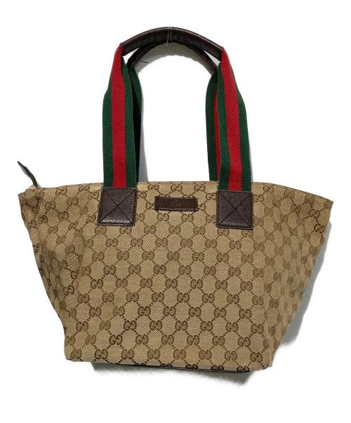 GUCCI（グッチ）GUCCI (グッチ) 舟形キャンバスハンドバッグ ベージュの古着・服飾アイテム