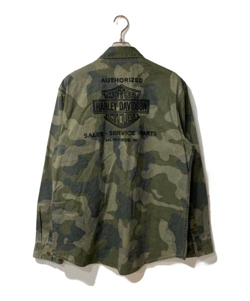 HARLEY-DAVIDSON（ハーレーダビッドソン）HARLEY-DAVIDSON (ハーレーダビッドソン) カモフラシャツジャケット カーキ サイズ:Lの古着・服飾アイテム