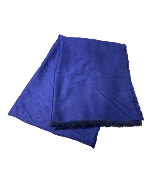 Saint Laurent Paris（サンローランパリ）Saint Laurent Paris (サンローランパリ) 大判ロゴ総柄ストール ブルーの古着・服飾アイテム
