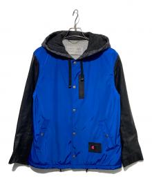 Champion×COACH（チャンピオン×コーチ）の古着「レザー切替コーチジャケット」｜ブルー