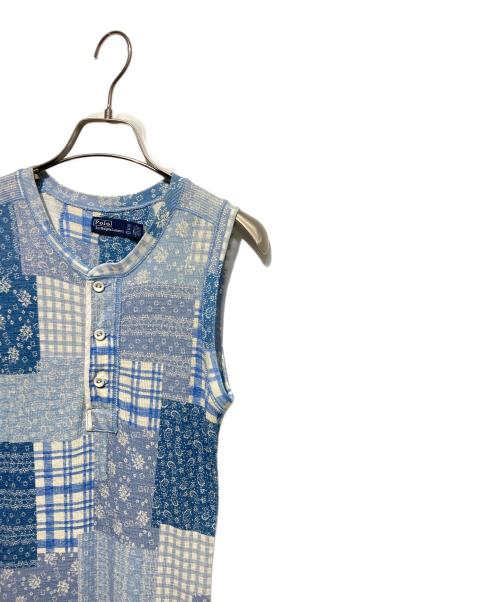 POLO RALPH LAUREN（ポロ・ラルフローレン）POLO RALPH LAUREN (ポロ・ラルフローレン) パッチワークノースリーブワンピース ブルー サイズ:XSの古着・服飾アイテム