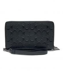 COACH（コーチ）の古着「ダブル ジップ トラベル オーガナイザー シグネチャー レザー」｜ブラック