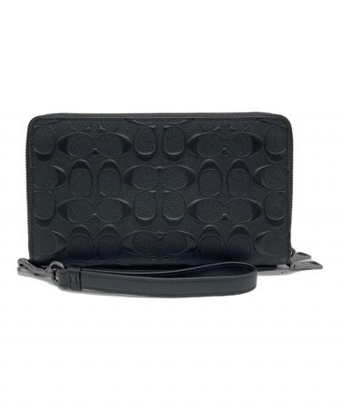 未使用級 COACH ダブルジップ トラベルオーガナイザー ブラック レザー 中古・古着通販】COACH (コーチ) ダブル ジップ トラベル